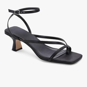Juliet Holy Minimalist Black Strappy Square-Toe Heel Sandal
